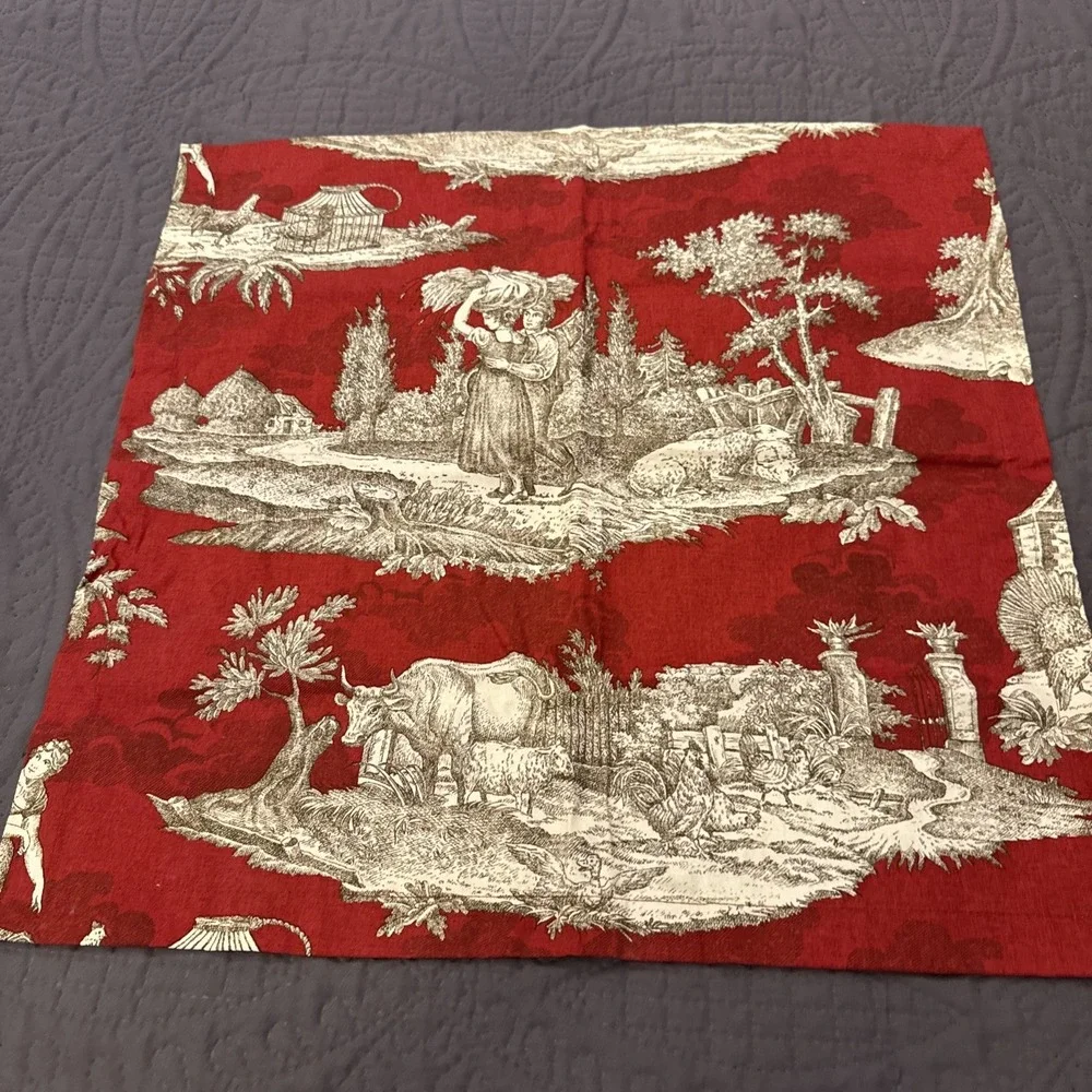 WILLIAMS SONOMA Set Of 4 Red TOILE French Prairie Cottage Cotton Napkins ITALY